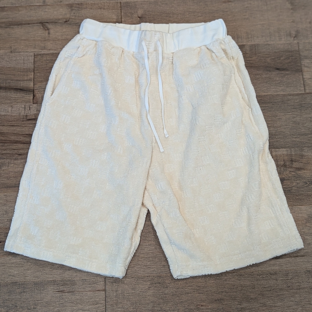 $555 Mens AMBUSH Monogram Velvet Cotton Blend Logo Sweat Shorts White Small